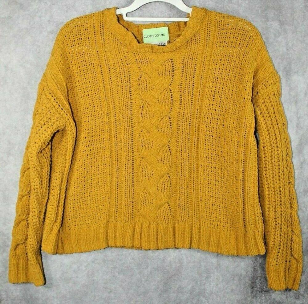 AÉROPOSTALE Sweater Womens Small Yellow Acrylic Cable-Knit Crewneck Pullover